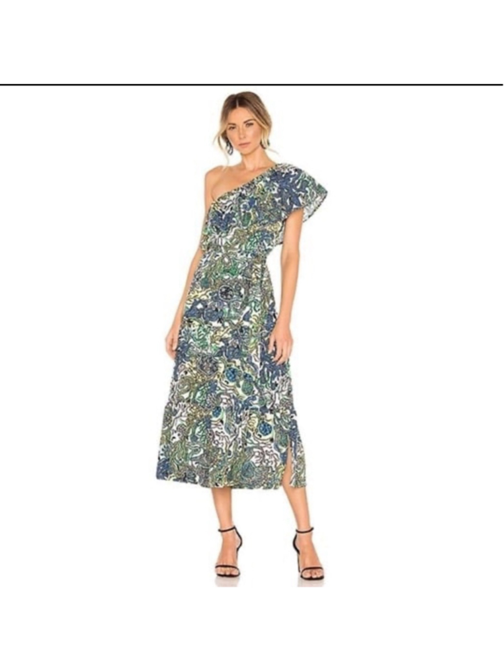 Women's A.L.C. One Shoulder Dress S White Blue Green Paisley Print